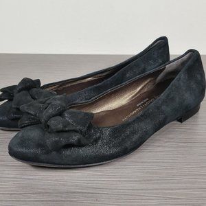 AGL Bow Flats, Black Shimmering Suede, Womens Size 36.5 -Left, 36 -Right
